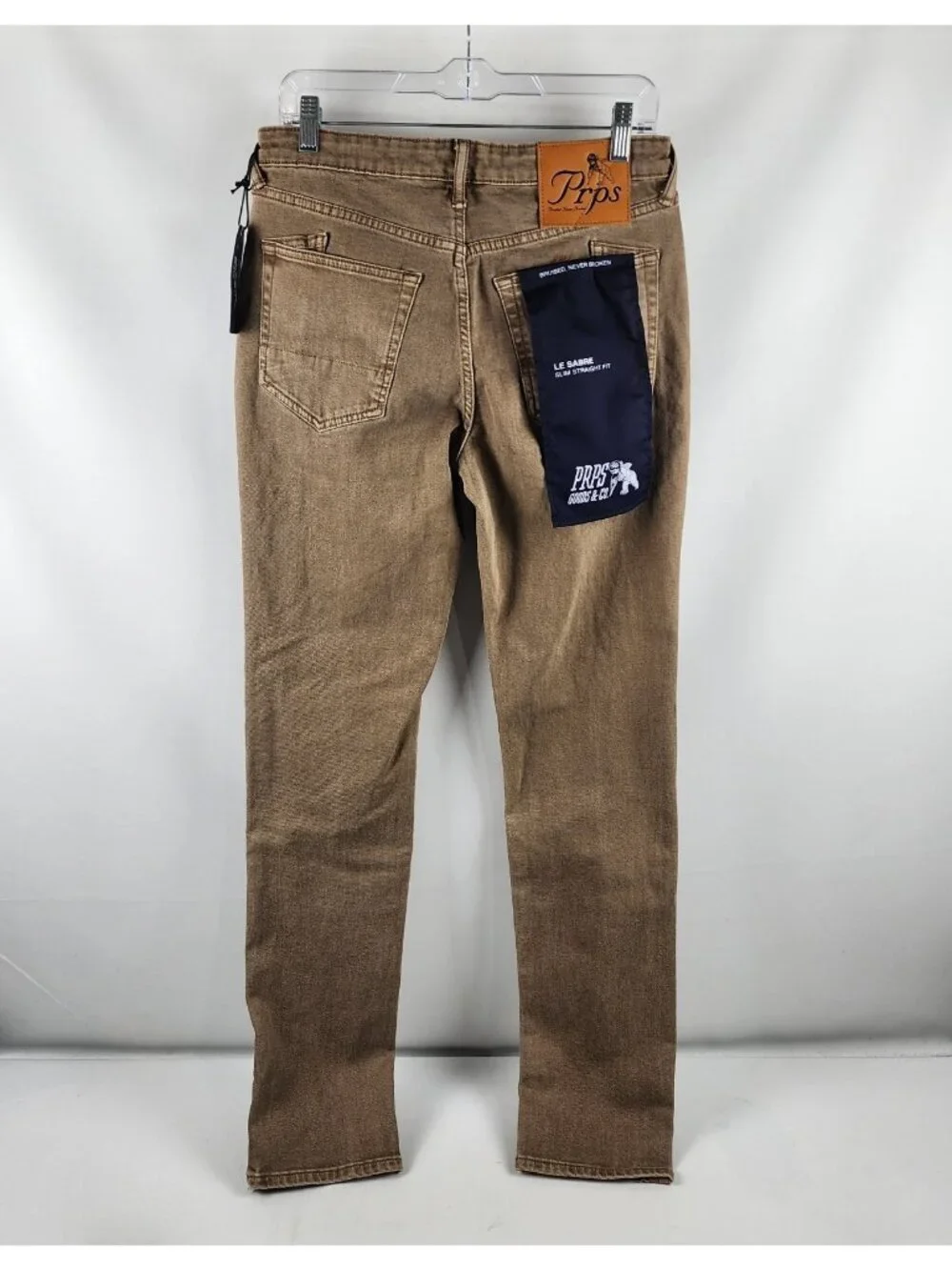 Prps Le Sabre Jeans Men 30x33 Brown Khaki Slim Straight Leg Japanese Denim NWT